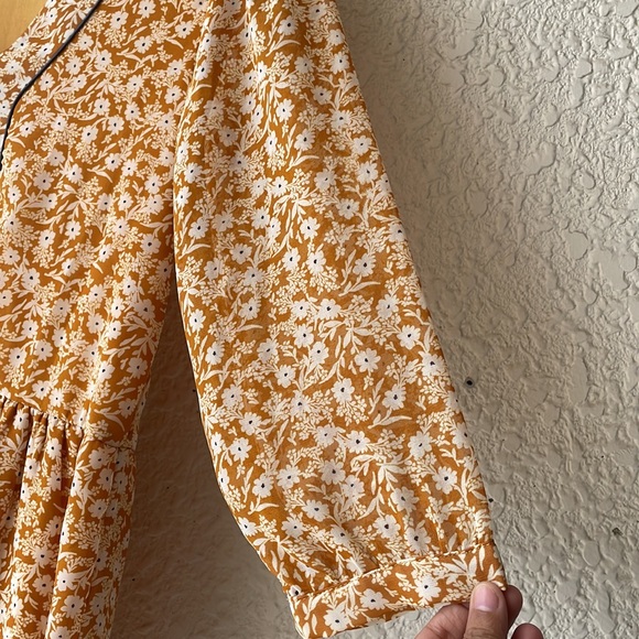 Promod size M mustard yellow with flowers mini dress. - Picture 3 of 6